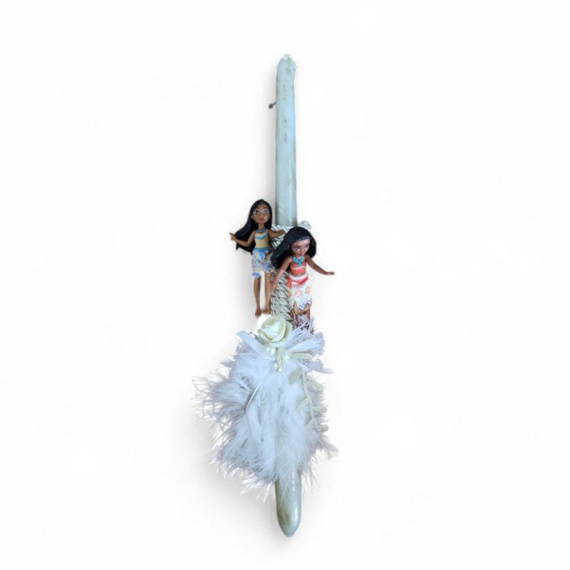 Χειροποίητη Λαμπάδα Εκρού Χρυσή Disney Princess Μίνι Κούκλες Pocahontas & Vaiana 10cm TOY-82-2026